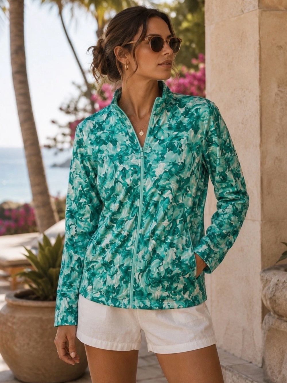M Tommy Bahama New UPF 50 Sun Protection Active Zip Pockets Womens Long Sleeve F